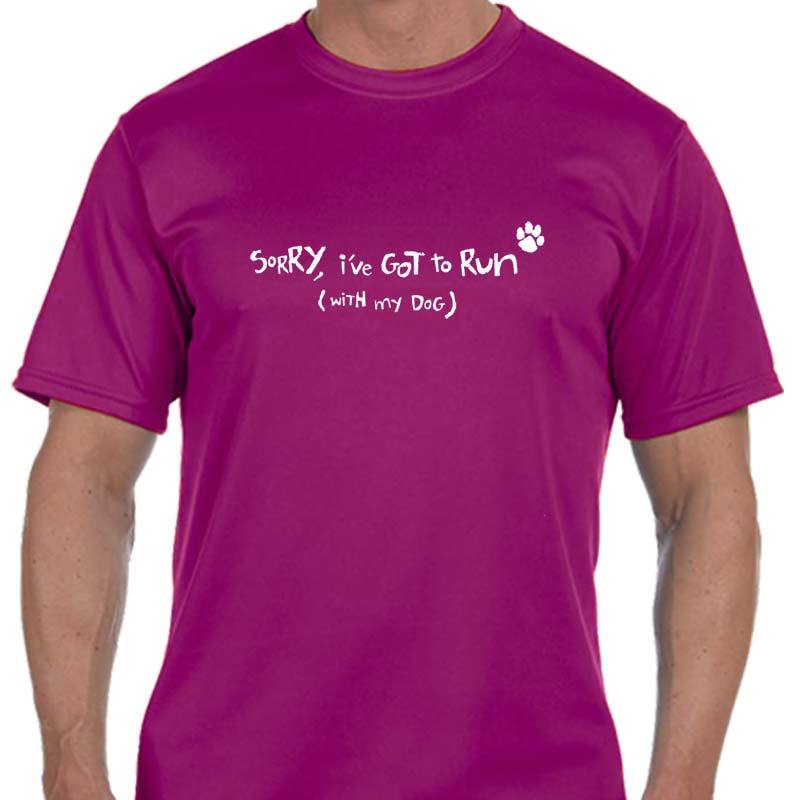 Men's Sports Tech Short Sleeve Crew - "Sorry, I've Got To Run (With My Dog)"