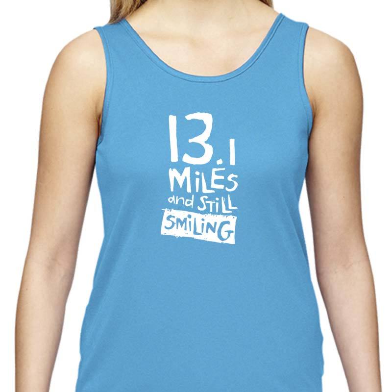 Ladies Sports Tech Tank Crew - "13.1 Miles And Still Smiling"