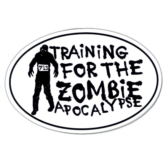Large Oval Sticker "Training For The Zombie Apocalypse" - White w/ Black Imprint
