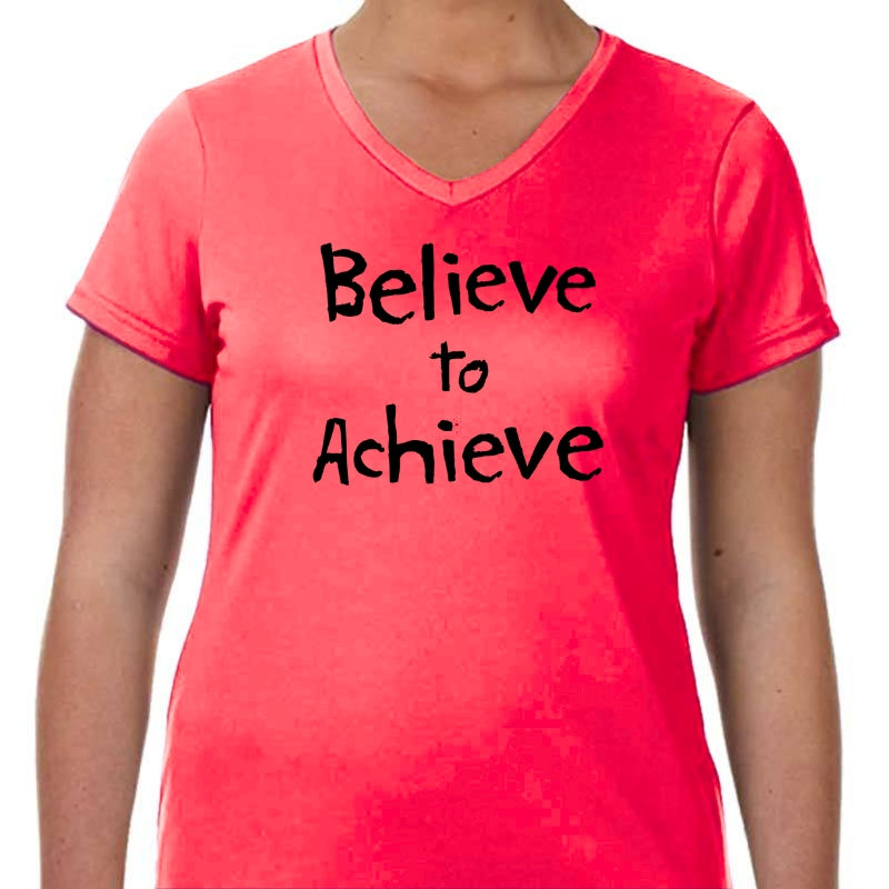 Ladies Sports Tech Short Sleeve V - "Believe To Achieve"