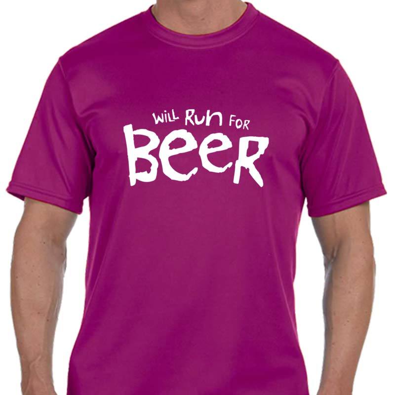 Men's Sports Tech Short Sleeve Crew - "Will Run For Beer"