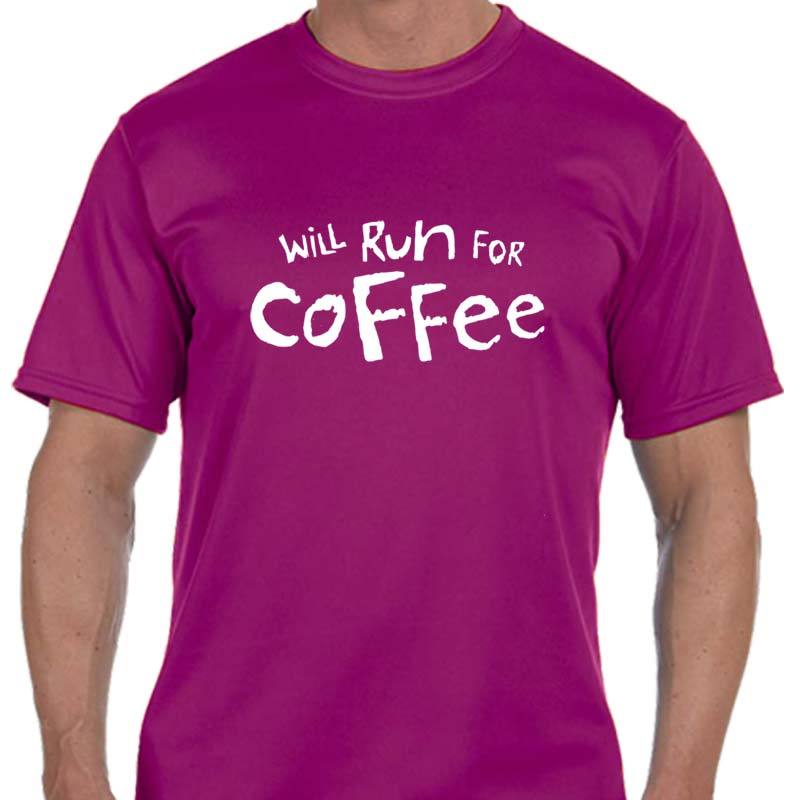 Men's Sports Tech Short Sleeve Crew - "Will Run For Coffee"