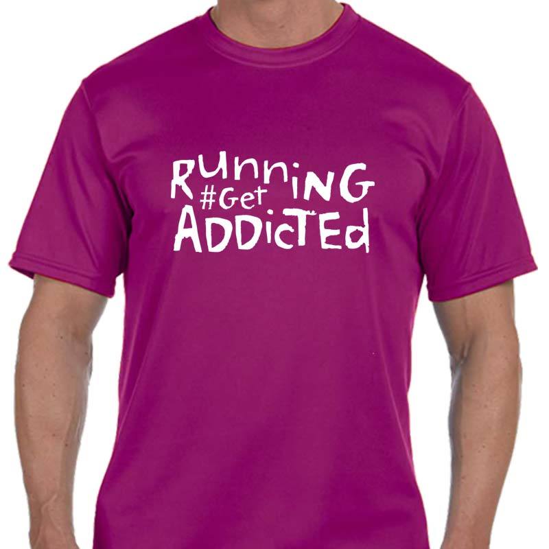 Men's Sports Tech Short Sleeve Crew - "Running #Get Addicted"