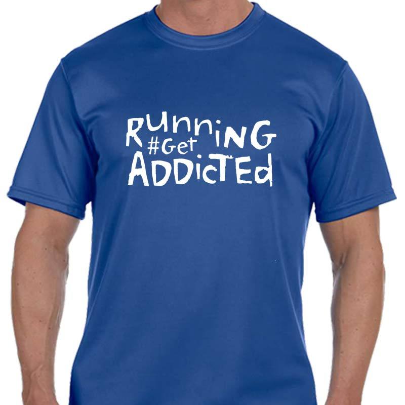 Men's Sports Tech Short Sleeve Crew - "Running #Get Addicted"