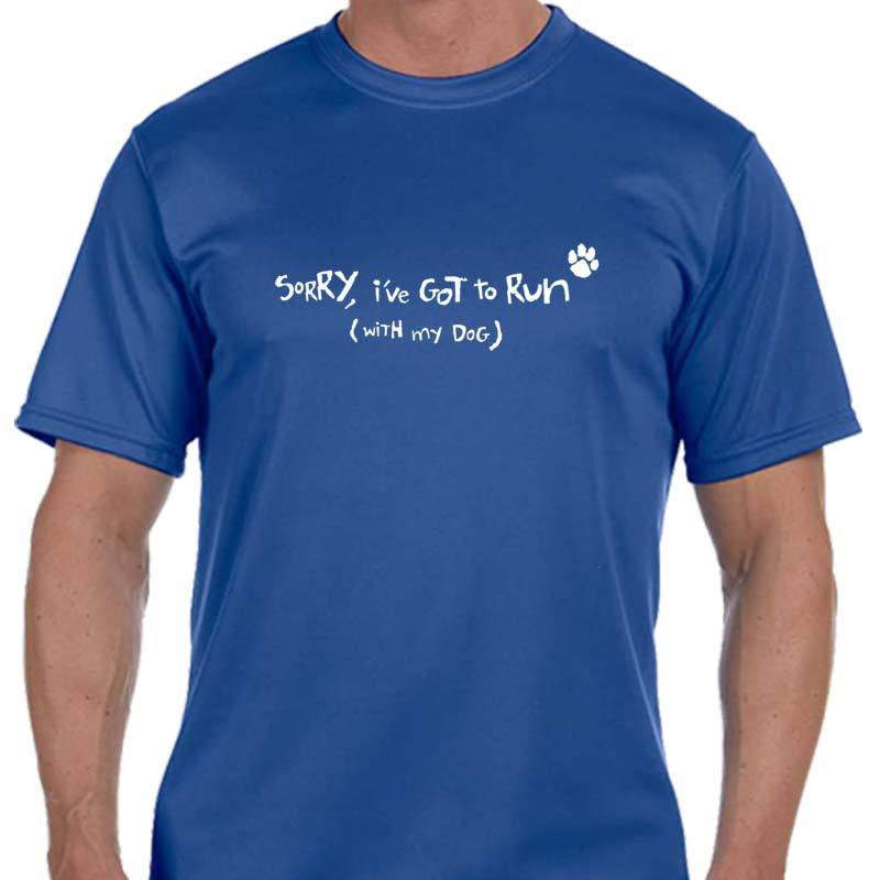 Men's Sports Tech Short Sleeve Crew - "Sorry, I've Got To Run (With My Dog)"