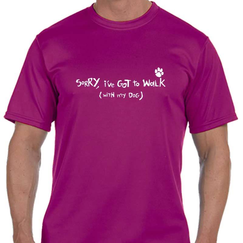 Men's Sports Tech Short Sleeve Crew - "Sorry, I've Got To Walk (With My Dog)"