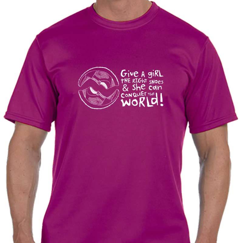 Men's Sports Tech Short Sleeve Crew - "Give A Girl The Right Shoes And She Can Conquer The World"
