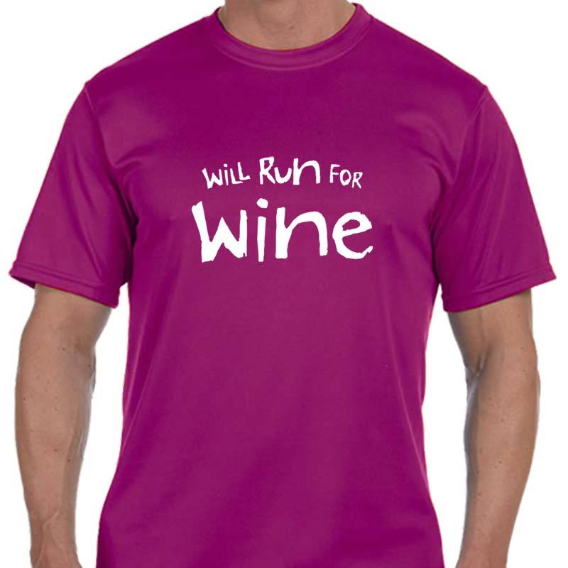 Men's Sports Tech Short Sleeve Crew - "Will Run For Wine"