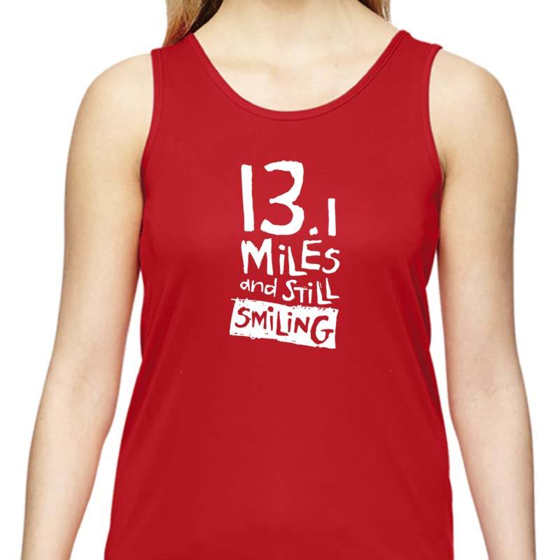 Ladies Sports Tech Tank Crew - "13.1 Miles And Still Smiling"