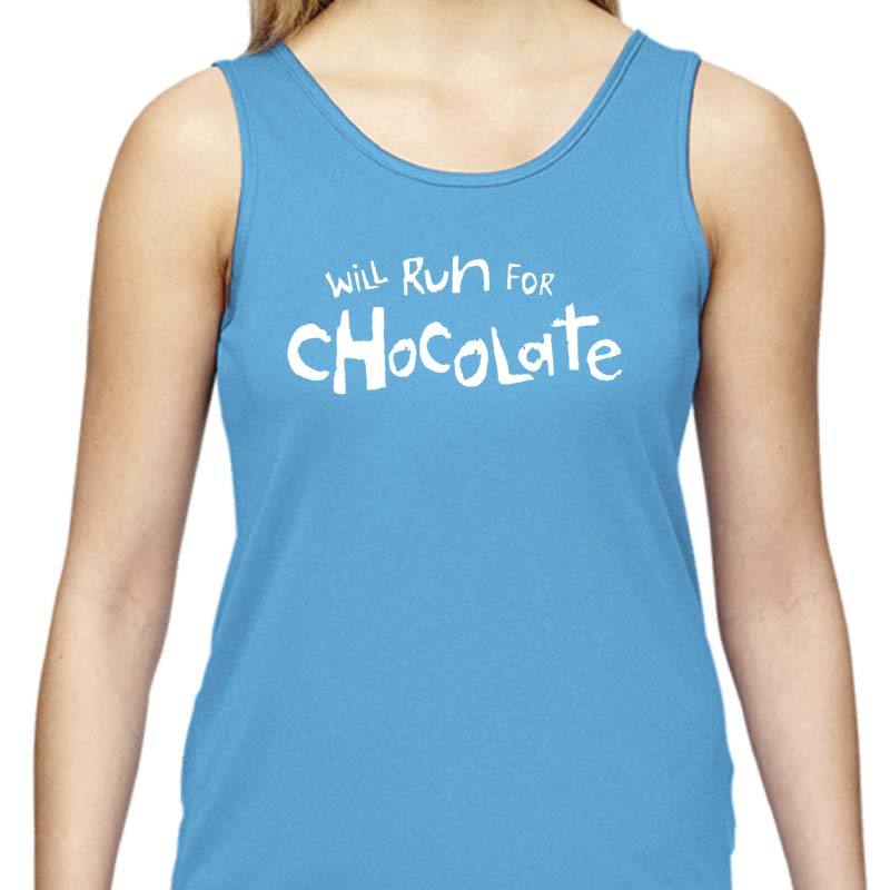 Ladies Sports Tech Tank Crew - "Will Run For Chocolate"