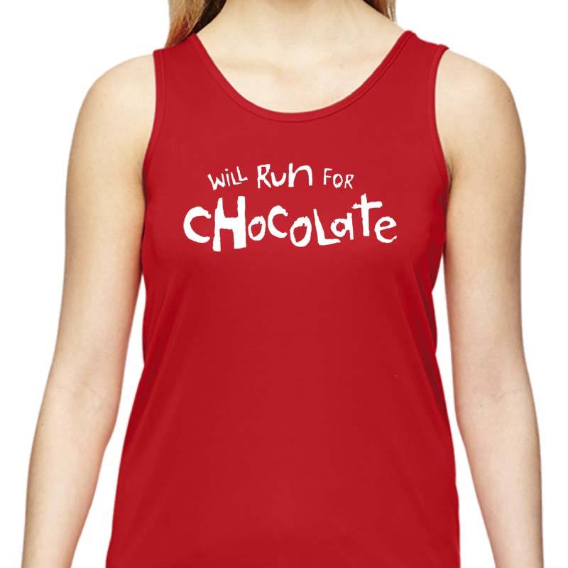 Ladies Sports Tech Tank Crew - "Will Run For Chocolate"