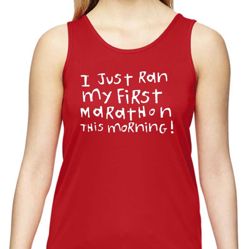 Ladies Sports Tech Tank Crew - "First Marathon - Third Wine"