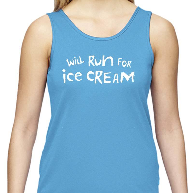 Ladies Sports Tech Tank Crew - "Will Run For Ice Cream"