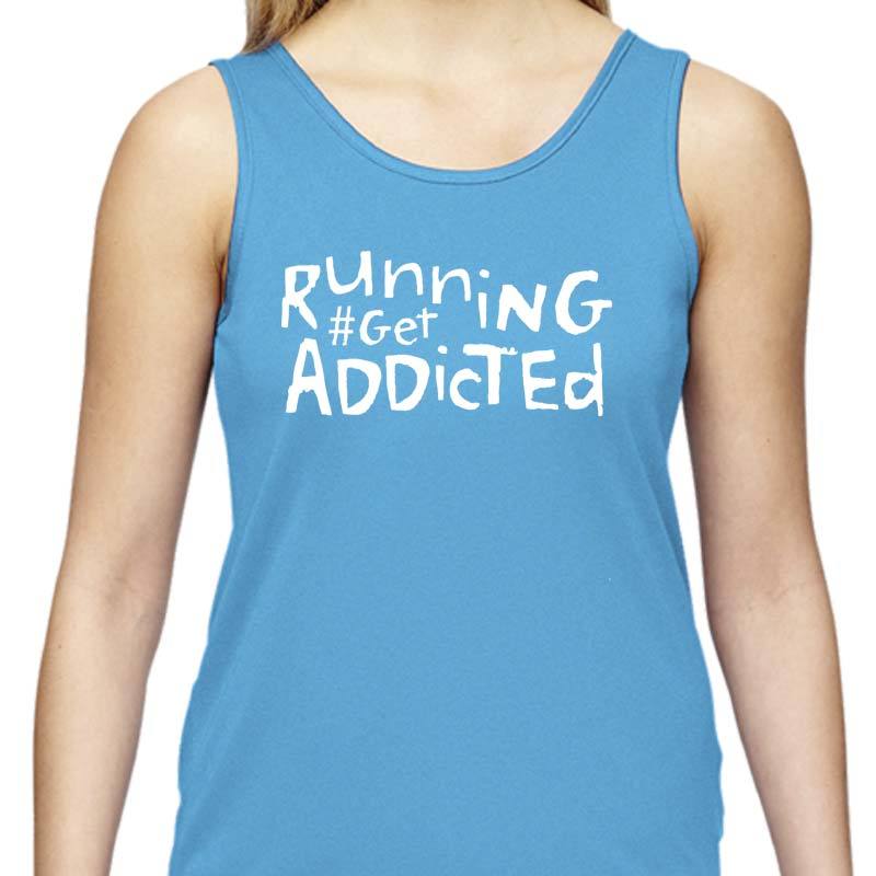 Ladies Sports Tech Tank Crew - "Running #Get Addicted"