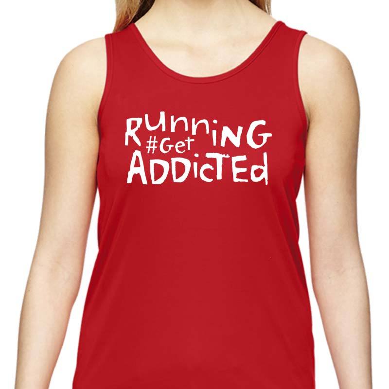 Ladies Sports Tech Tank Crew - "Running #Get Addicted"
