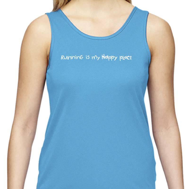 Ladies Sports Tech Tank Crew - "Running Is My Happy Place"