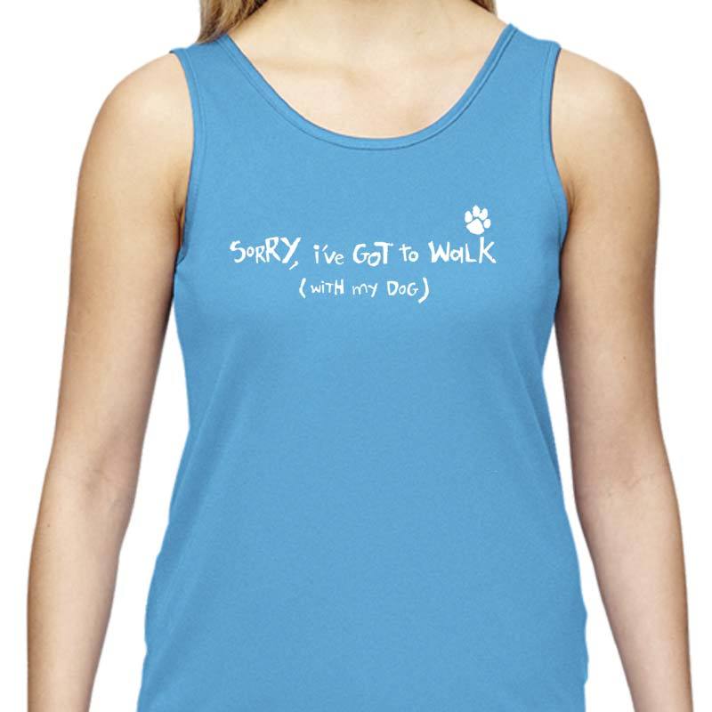 Ladies Sports Tech Tank Crew - "Sorry, I've Got To Walk (With My Dog)"
