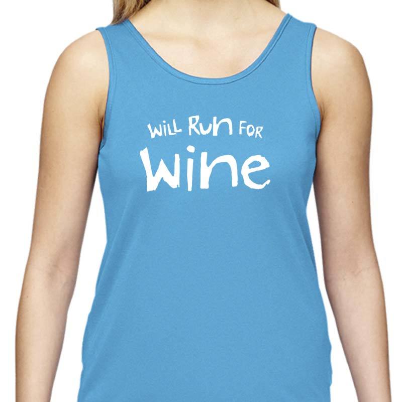 Ladies Sports Tech Tank Crew - "Will Run For Wine"