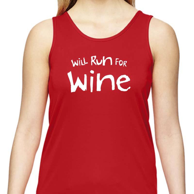 Ladies Sports Tech Tank Crew - "Will Run For Wine"