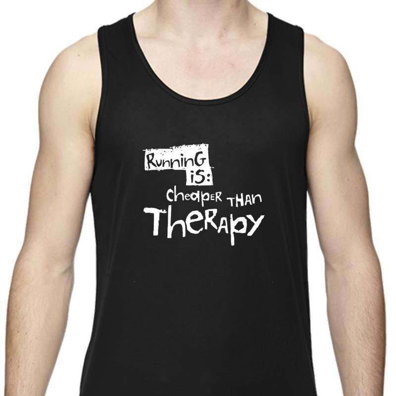 Men's Sports Tech Tank - "Running Is Cheaper Than Therapy"