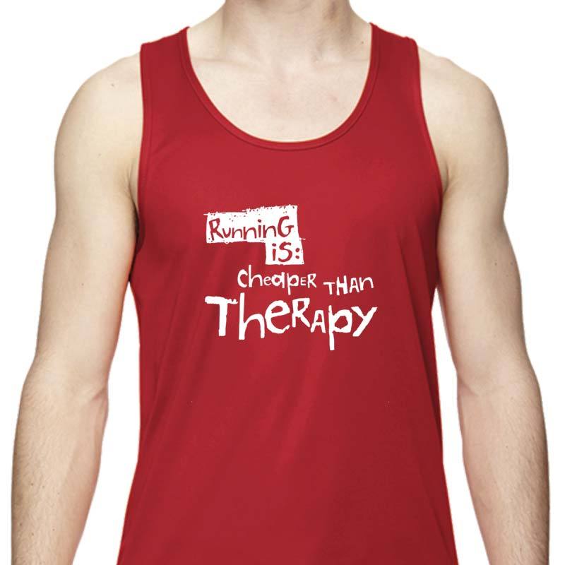 Men's Sports Tech Tank - "Running Is Cheaper Than Therapy"