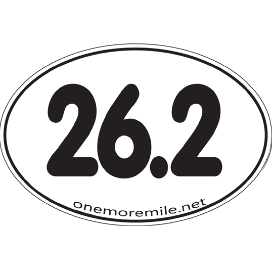 Large Oval Sticker "26.2 Smooth Font" - White w/ Black Imprint